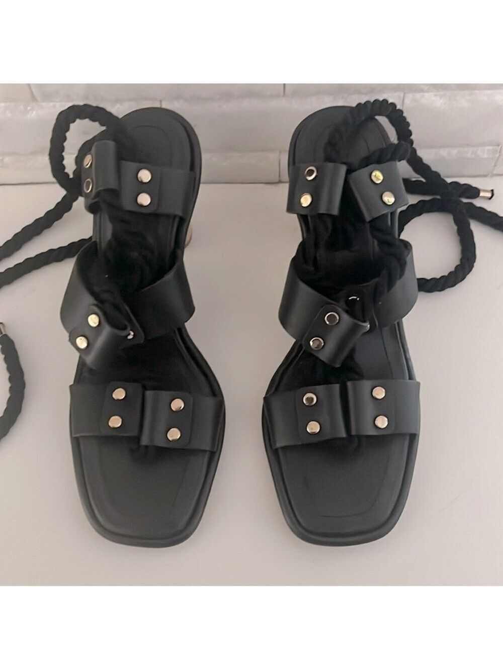 NEW Ulla Johnson Elvie Rope High Strappy Heel Sandal in Noir Size 38 US 7.5 - Picture 6 of 15